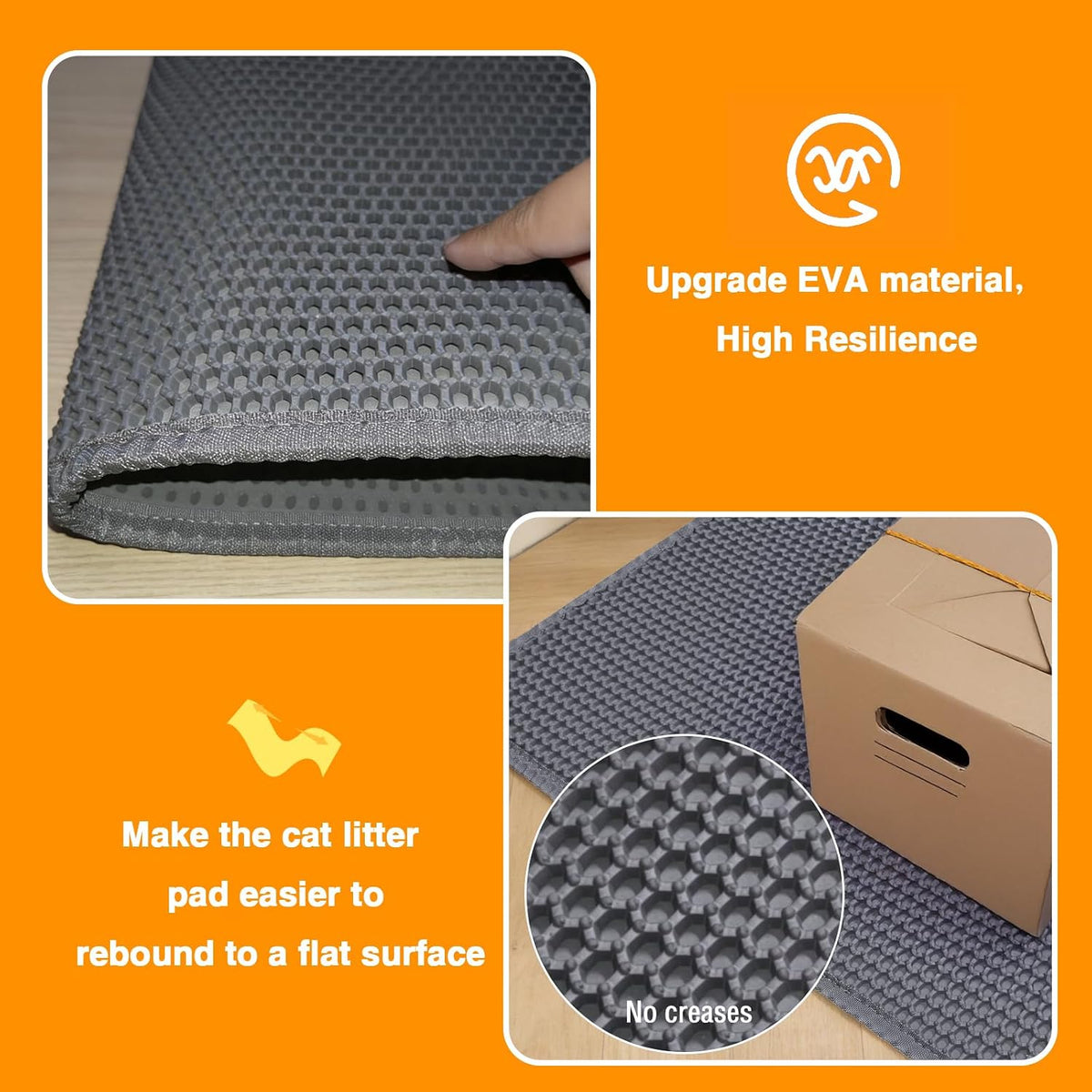 Cat Litter Mats (2-Pack) 26.6" X 16", Litter Box Mats with Double Layers, Urine-Proof and Non-Slip Litter Trapping Mats, Easy Clean Leakproof, Soft EVA Durable Anti-Scratch Kitty Litter Mat, Grey