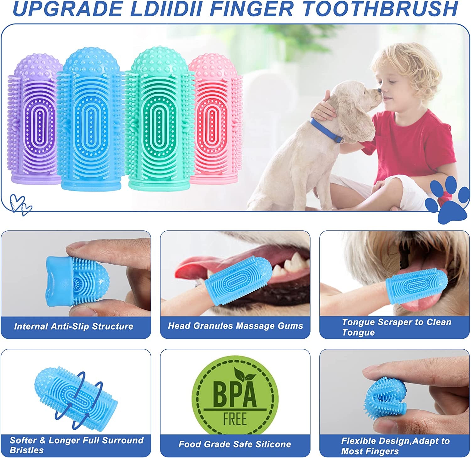 Dog Toothbrush 8 Pack Dog Tooth Brushing Kit Dogs Finger Toothbrush for Teeth Cleaning & Dental Care Cat Toothbrushs Doges Tooth Brush Puppy Toothbrushs Pet Toothbrushes Finger Brush