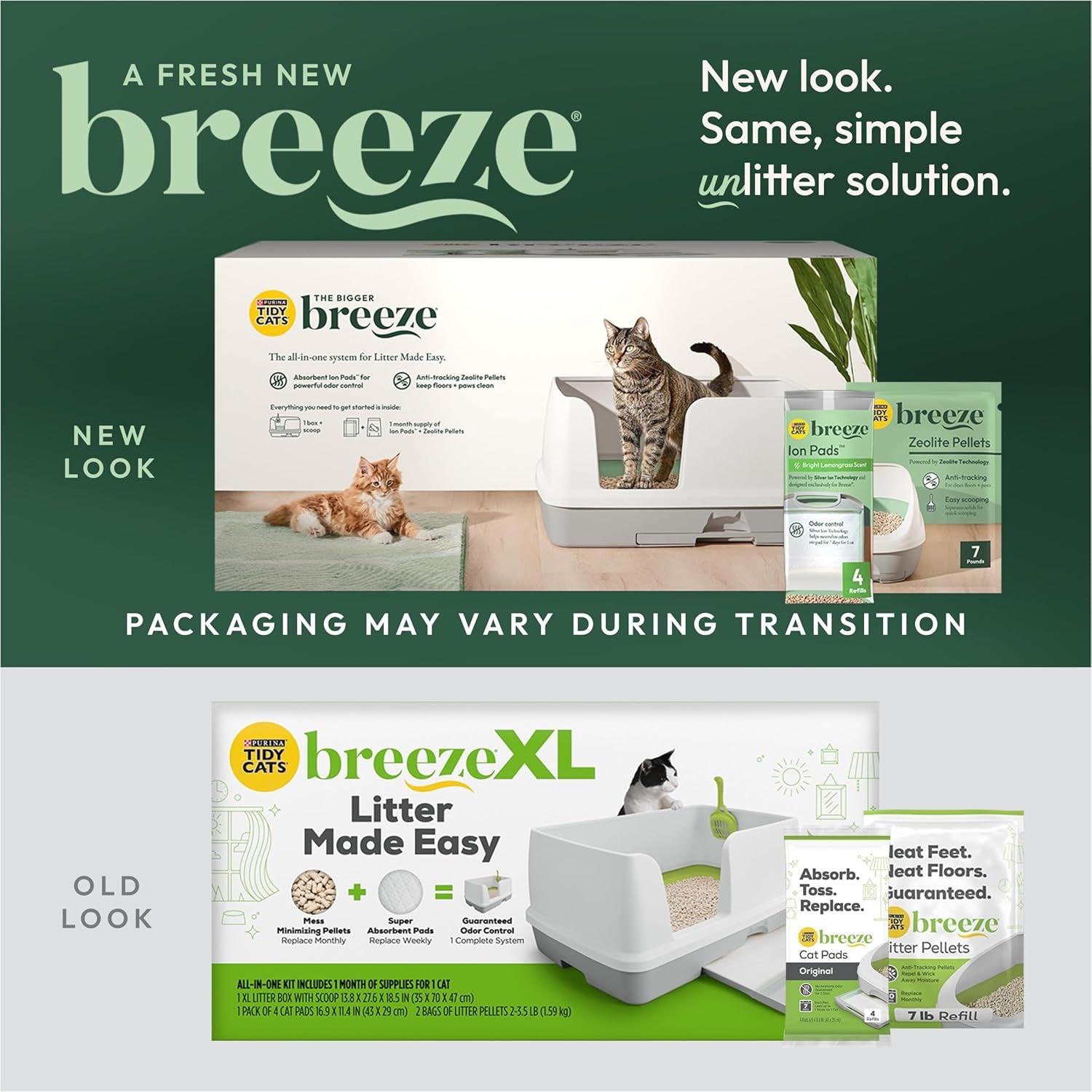 Breeze Litter Box System Kit with Pellet Cat Litter, XL Litter Box and Litter Box Pads