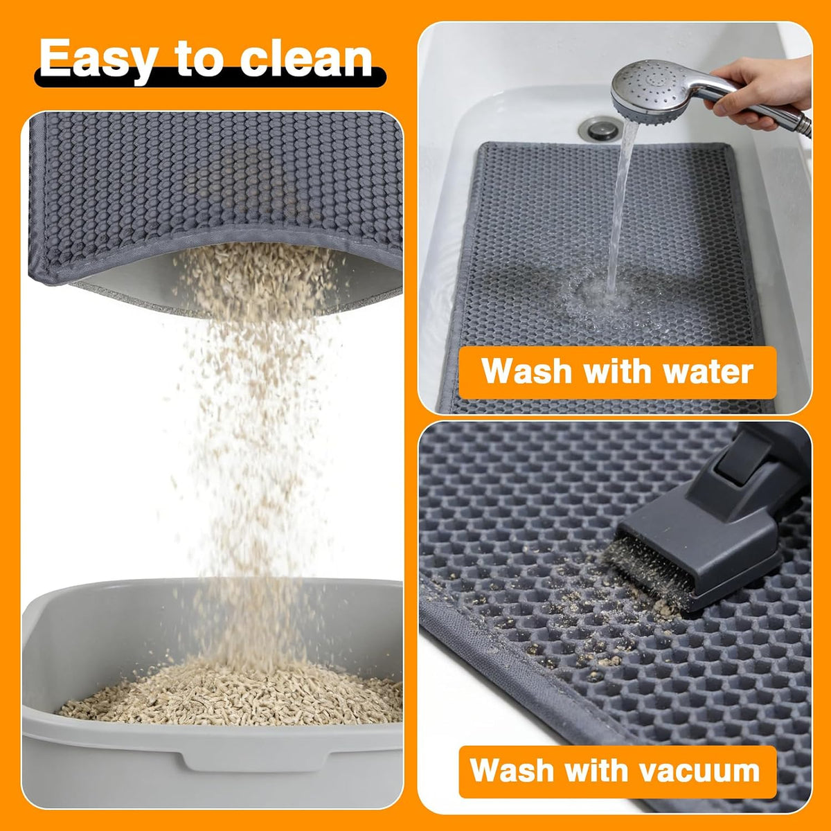 Cat Litter Mats (2-Pack) 26.6" X 16", Litter Box Mats with Double Layers, Urine-Proof and Non-Slip Litter Trapping Mats, Easy Clean Leakproof, Soft EVA Durable Anti-Scratch Kitty Litter Mat, Grey