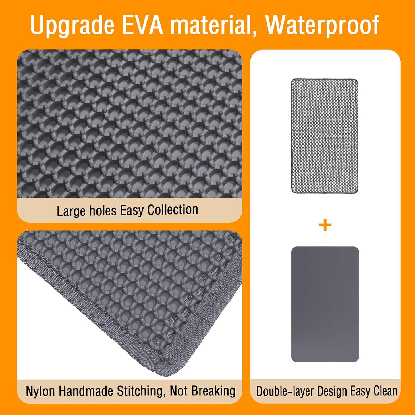 Cat Litter Mats (2-Pack) 26.6" X 16", Litter Box Mats with Double Layers, Urine-Proof and Non-Slip Litter Trapping Mats, Easy Clean Leakproof, Soft EVA Durable Anti-Scratch Kitty Litter Mat, Grey
