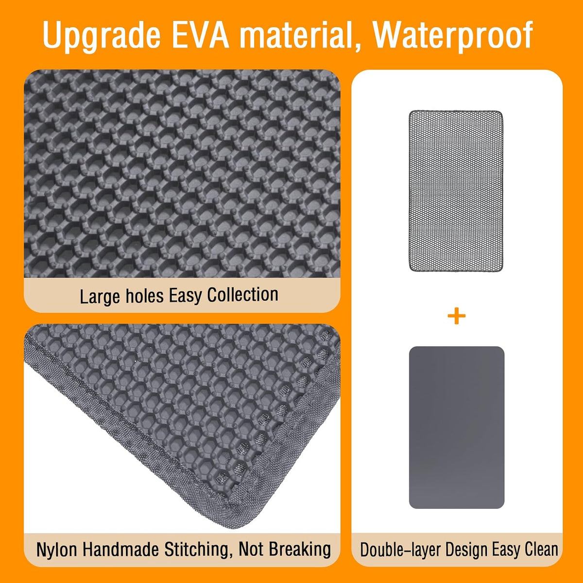 Cat Litter Mats (2-Pack) 26.6" X 16", Litter Box Mats with Double Layers, Urine-Proof and Non-Slip Litter Trapping Mats, Easy Clean Leakproof, Soft EVA Durable Anti-Scratch Kitty Litter Mat, Grey