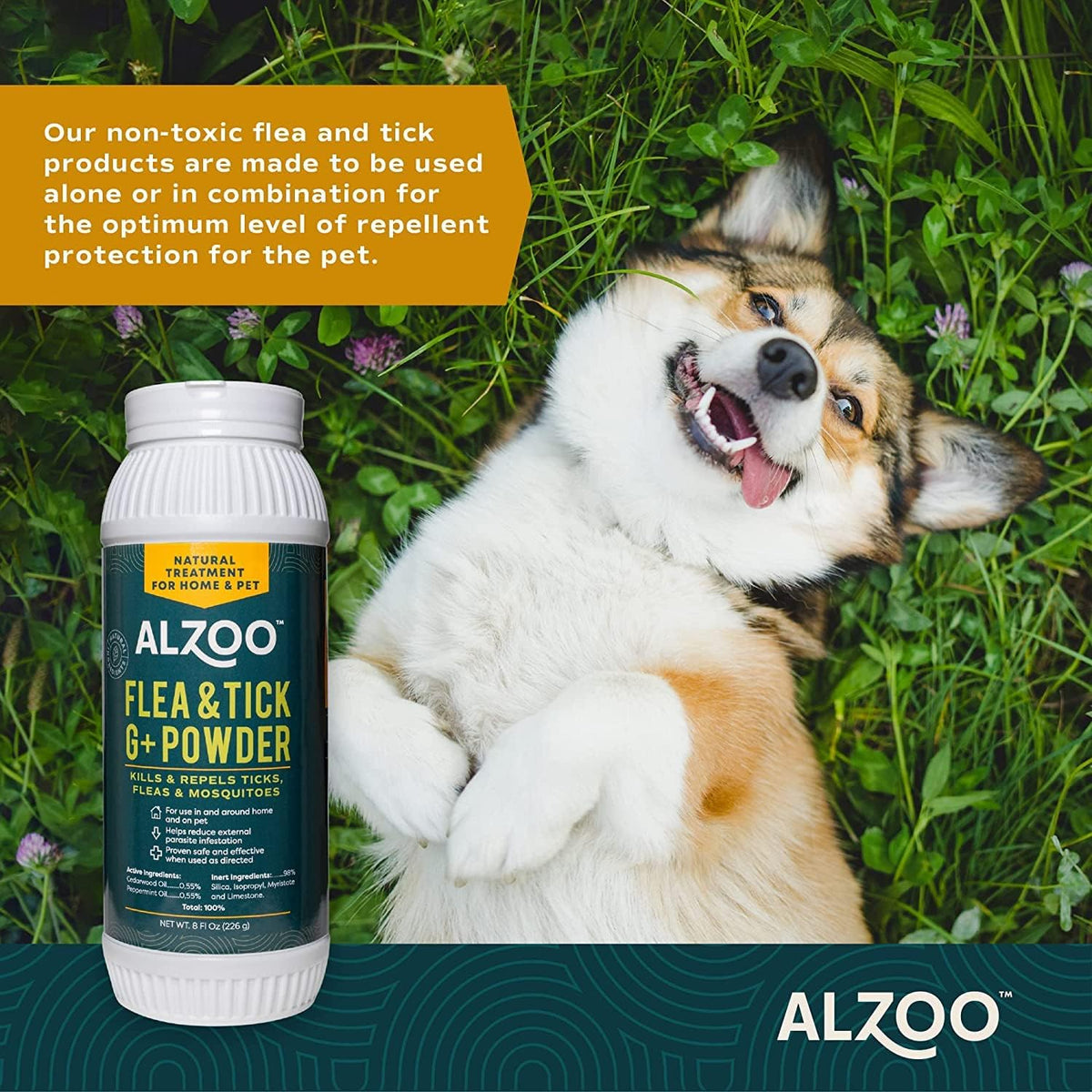 Flea and Tick G + Powder, Helps Eliminate & Repels Ticks, Fleas & Mosquitos, for in and around Home Use, 100% Plant-Based Active Ingredients, 8 Oz.