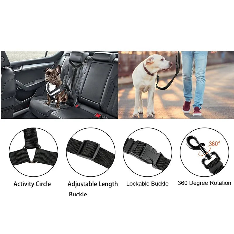 2-In-1 Dog Car Seat Belt & Leash — Pet Safety Belt