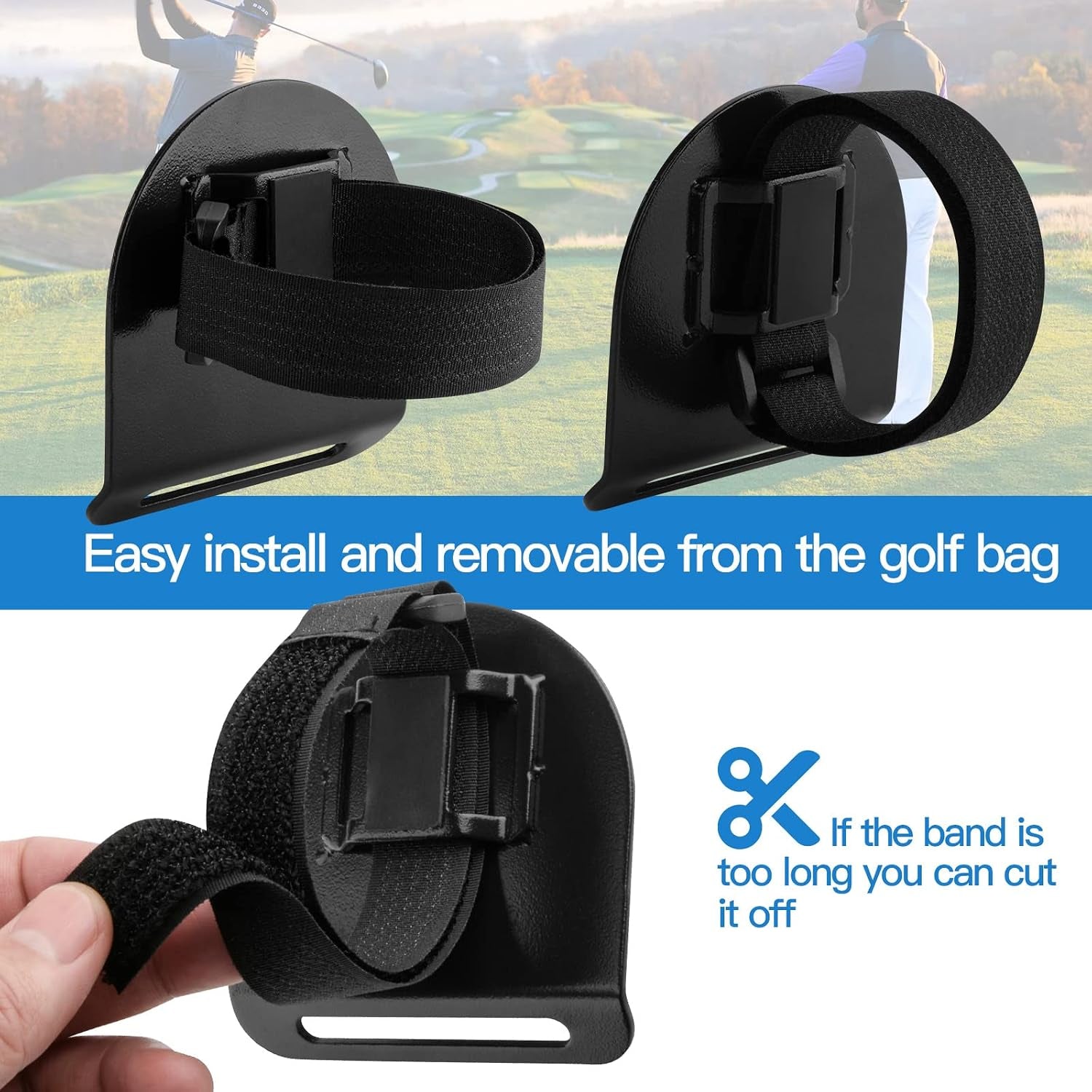 Golf Bag Metal Landing Pad for Magnetic Golf Accessories and Gears like Magnetic Rangefinder, Magnetic Golf Towels Strap Clip Golf Bag Accessories with Two Hook and Loop Straps