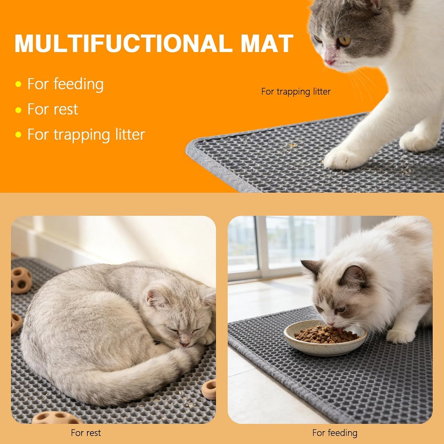 Cat Litter Mats (2-Pack) 26.6" X 16", Litter Box Mats with Double Layers, Urine-Proof and Non-Slip Litter Trapping Mats, Easy Clean Leakproof, Soft EVA Durable Anti-Scratch Kitty Litter Mat, Grey