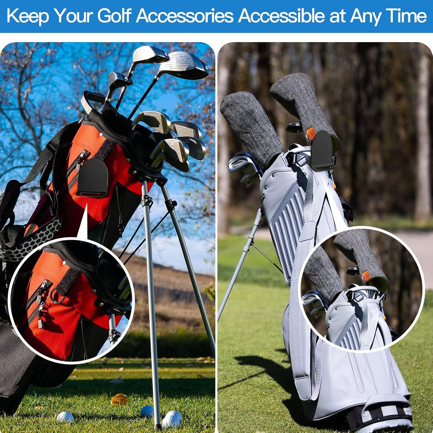 Golf Bag Metal Landing Pad for Magnetic Golf Accessories and Gears like Magnetic Rangefinder, Magnetic Golf Towels Strap Clip Golf Bag Accessories with Two Hook and Loop Straps