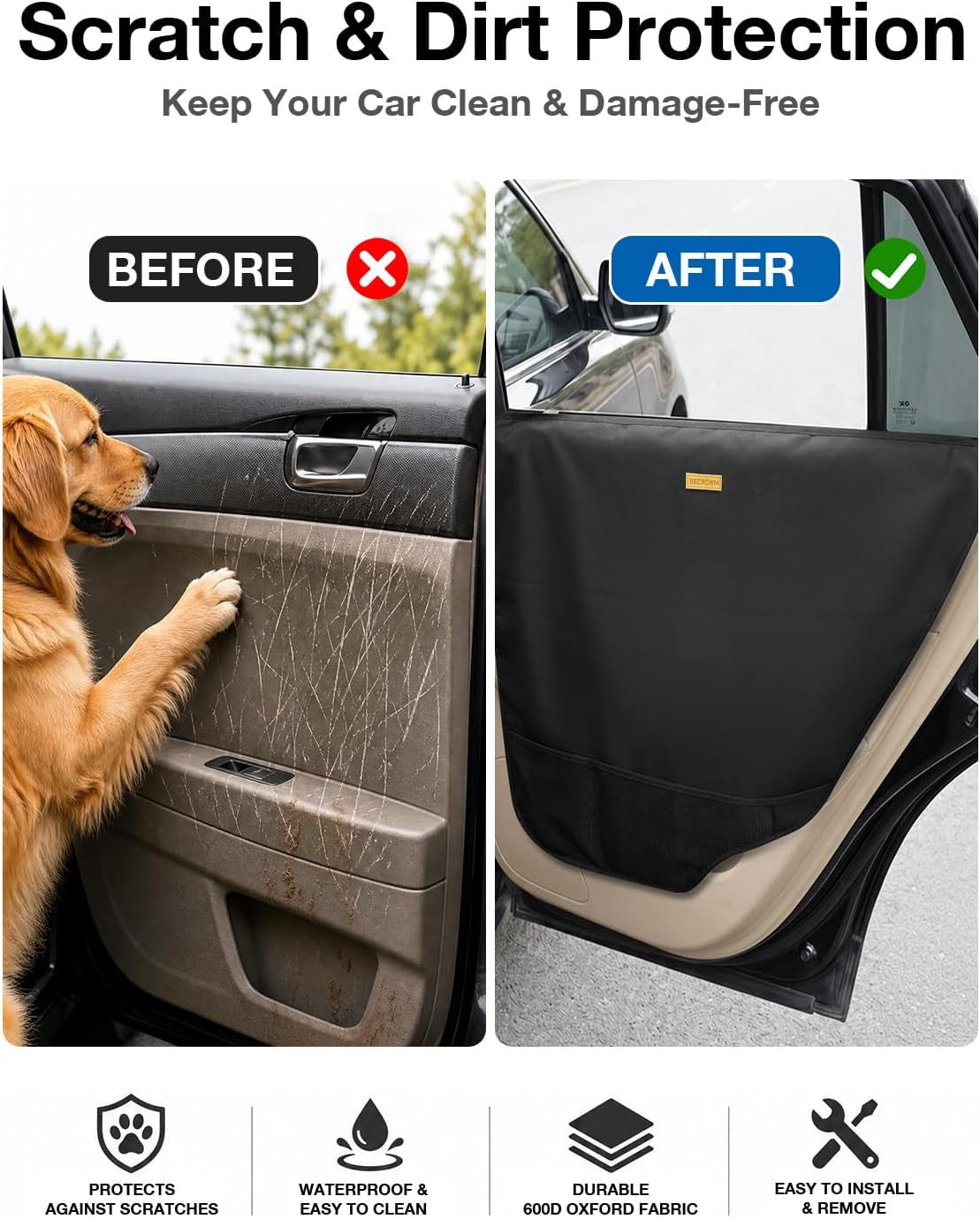 2 Packs Car Door Protector for Dogs, Waterproof Anti-Scratch Shield with Suction Cup (Black) (Black-A)