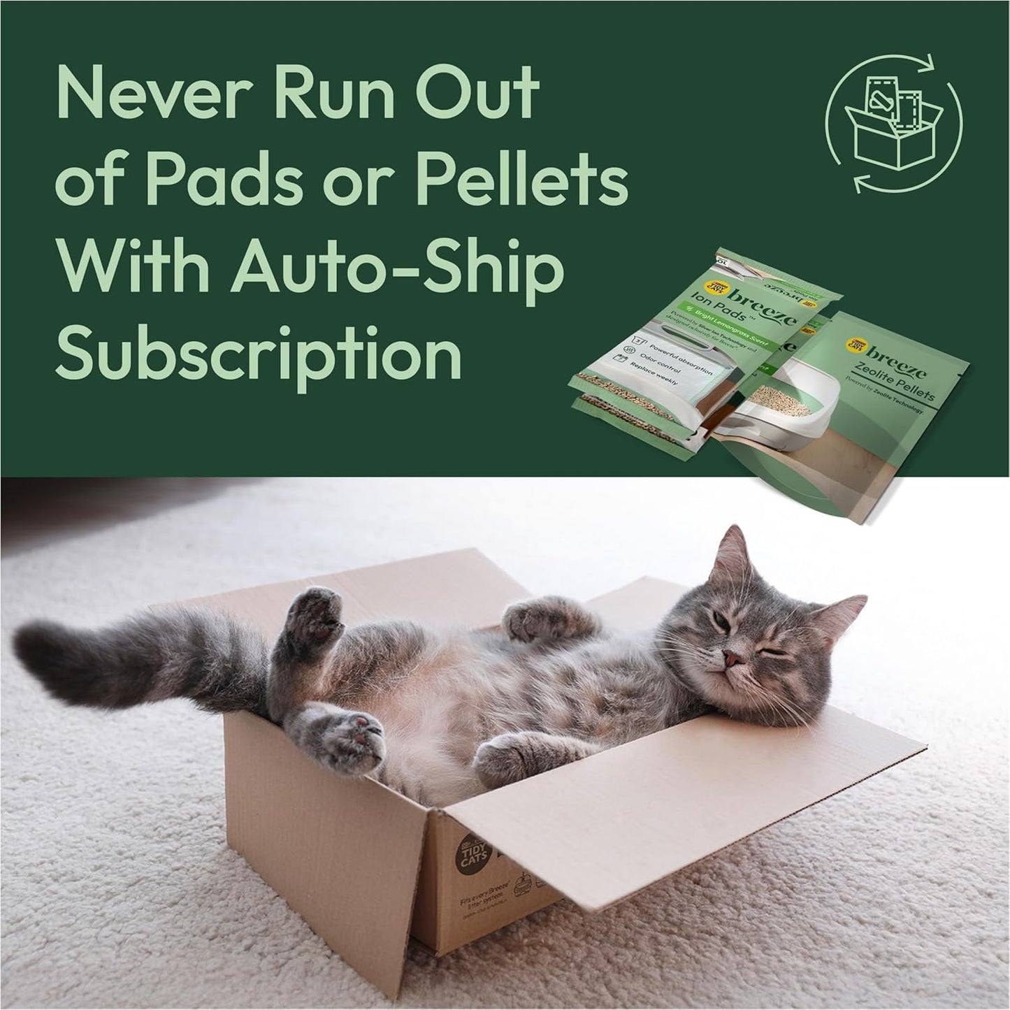 Breeze Litter Box System Kit with Pellet Cat Litter, XL Litter Box and Litter Box Pads