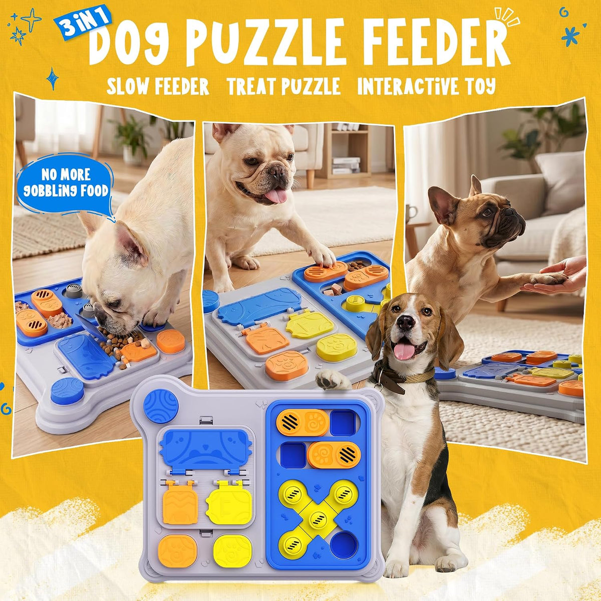 Dog Puzzle Toy Enrichment Toys, Interactive Dog Toys for IQ Training & Mental Stimulation, ABS Easy Clean Detachable Tray Non-Slip Base, Treat Slow Feeder for Smart Dogs, Blue