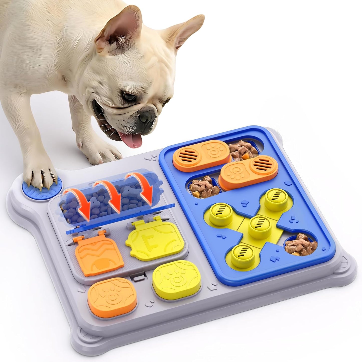 Dog Puzzle Toy Enrichment Toys, Interactive Dog Toys for IQ Training & Mental Stimulation, ABS Easy Clean Detachable Tray Non-Slip Base, Treat Slow Feeder for Smart Dogs, Blue