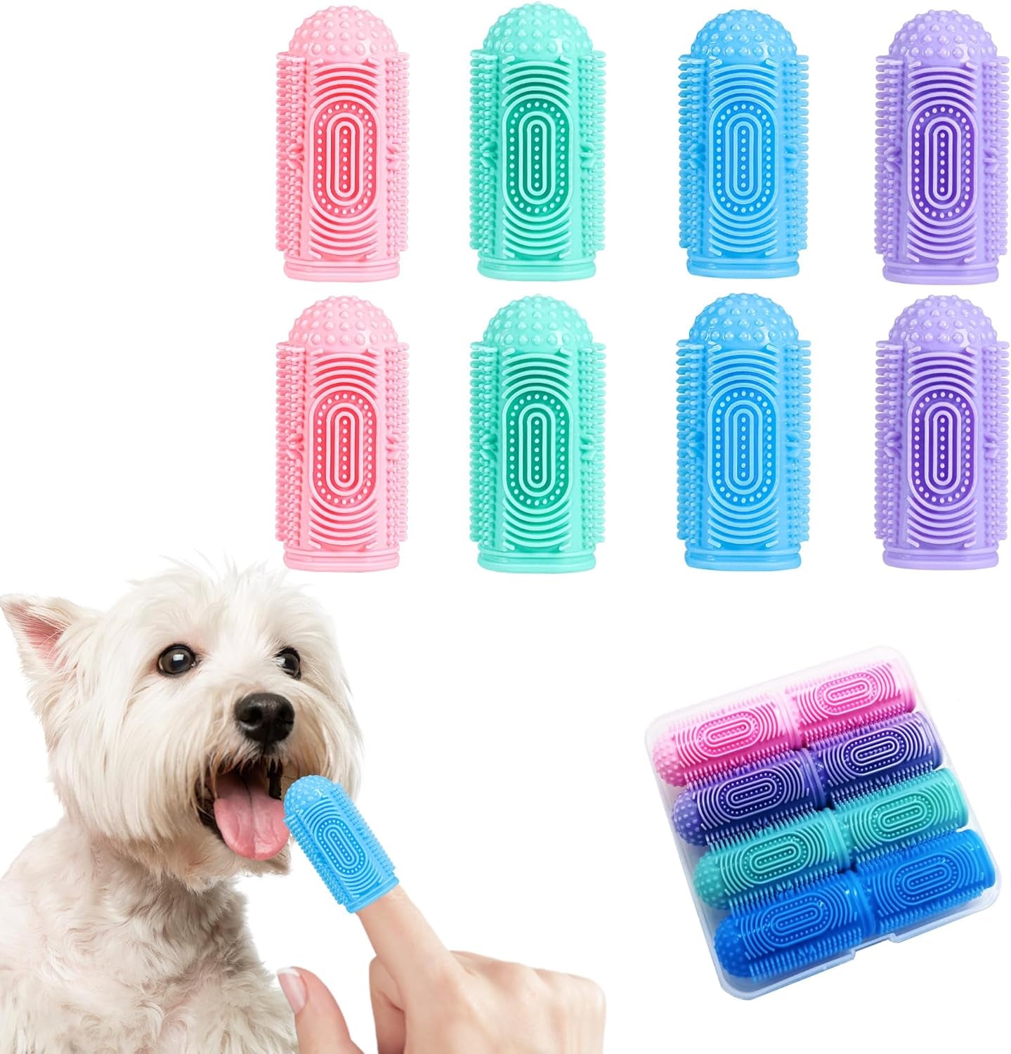 Dog Toothbrush 8 Pack Dog Tooth Brushing Kit Dogs Finger Toothbrush for Teeth Cleaning & Dental Care Cat Toothbrushs Doges Tooth Brush Puppy Toothbrushs Pet Toothbrushes Finger Brush