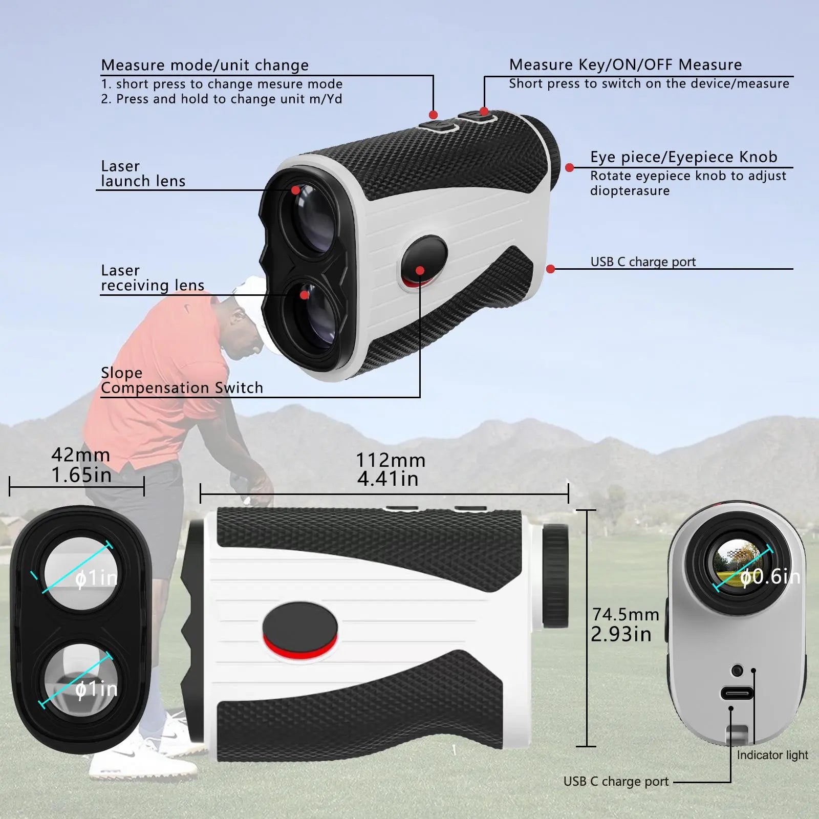 Golf Rangefinder, 1 Count 1200 Yard Golf Laser Rangefinder, 7X Magnification Golf Distance Rangefinder with Magnetic Holder, Perfect for Golf Enthusiast, Golf Gear, Golf Accessories, Golf Equipment