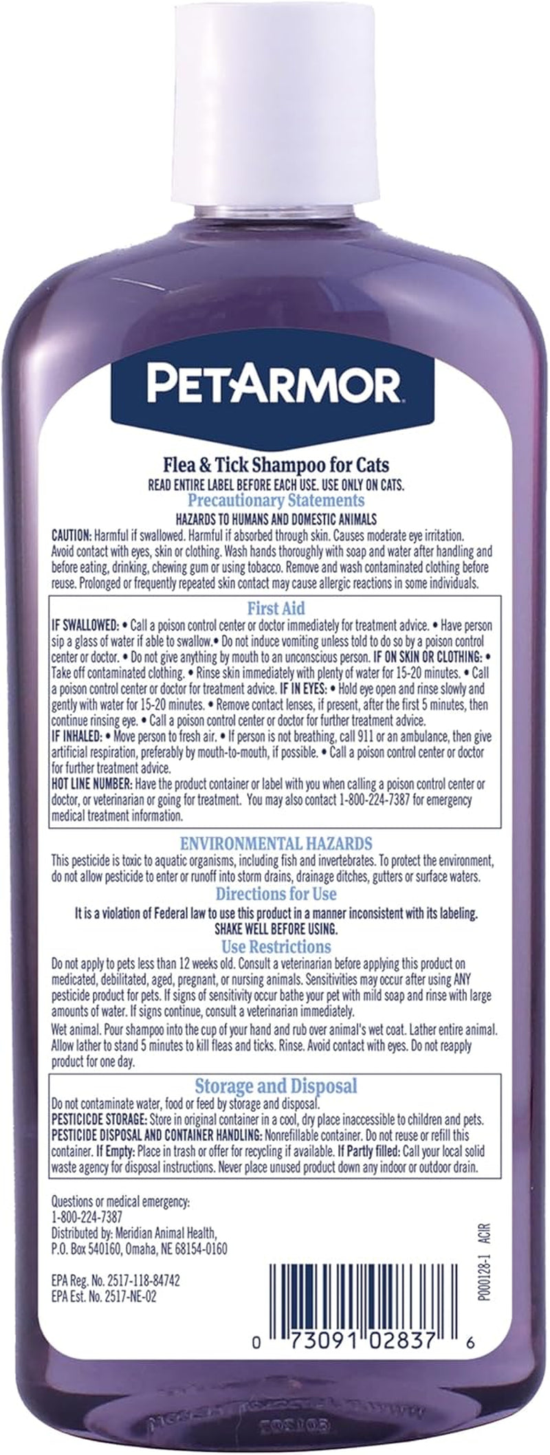 Flea & Tick Shampoo Cats, Kills in 24Hrs, Coconut Berry, 12Oz | Ideal for Cats & Kittens 12 Weeks+; Conditions & Deodorizes; No Rx Needed; Quick-Kill Cat Flea Shampoo